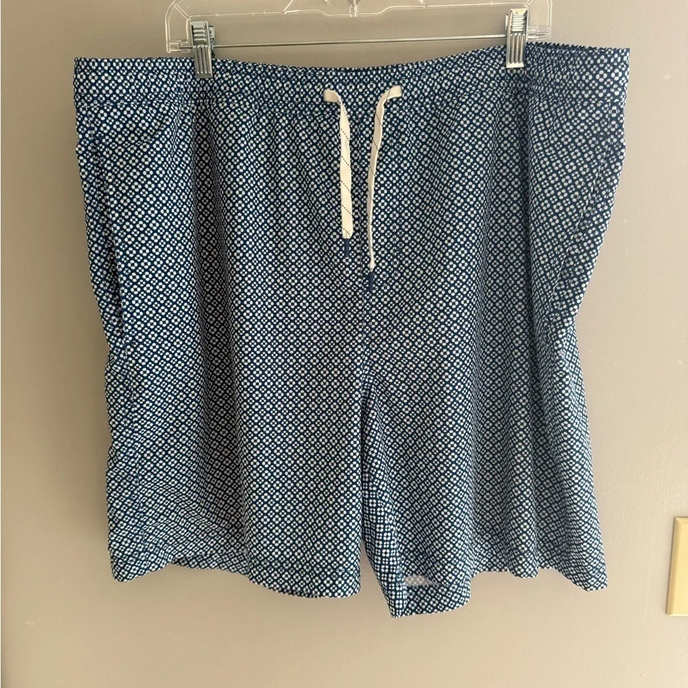 Elysian Swim Shorts Men’s SZ 2XL Blue White Design Quick Dry Mesh Lined Stretch